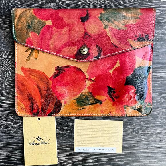 Patricia Nash New Floral Italian Leather IPad Portfolio Clutch - Picture 1 of 9